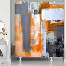 

Grey and Orange Shower Curtain for , Abstract Art Grunge Style Oil Painting Ombre Bath Curtain, with Hooks Fabric Bathroom Decor