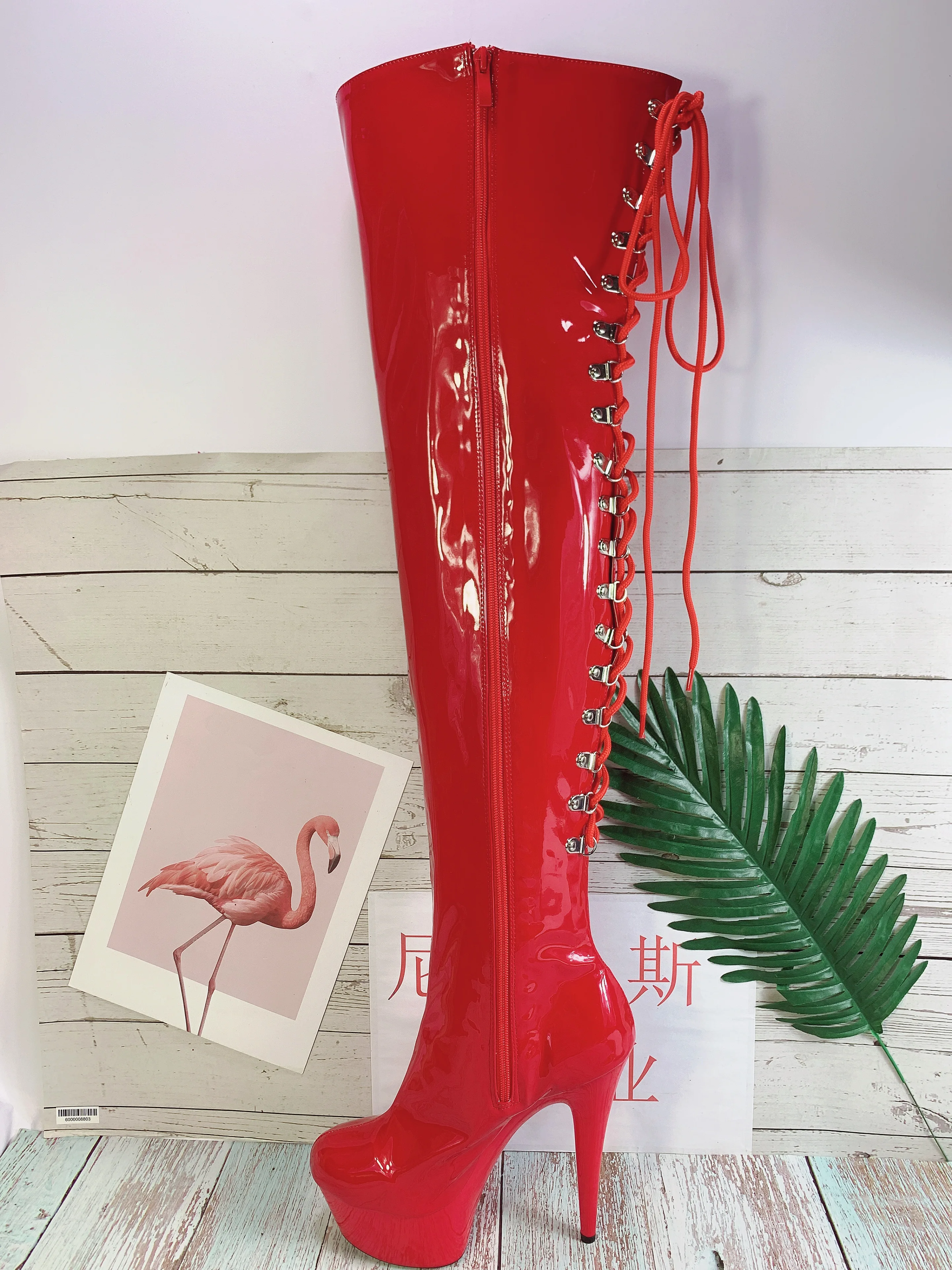 Gladiator boots, 6 inches above the knee, platform high heels, 15 cm sexy nightclub pole dancing boots