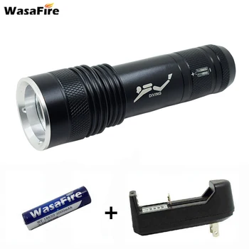 

Scuba Dive Flash Light Torch Diving 80 Meter White and Yellow Light Linterna with 18650 Battery+Charger for Underwater Hunting