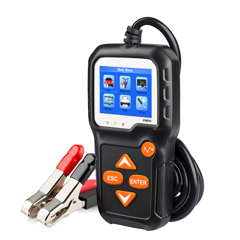 Car Motorcycle Battery Tester 12V 6V KW650 Battery System Analyzer 2000CCA Auto Charging Cranking Test Tools