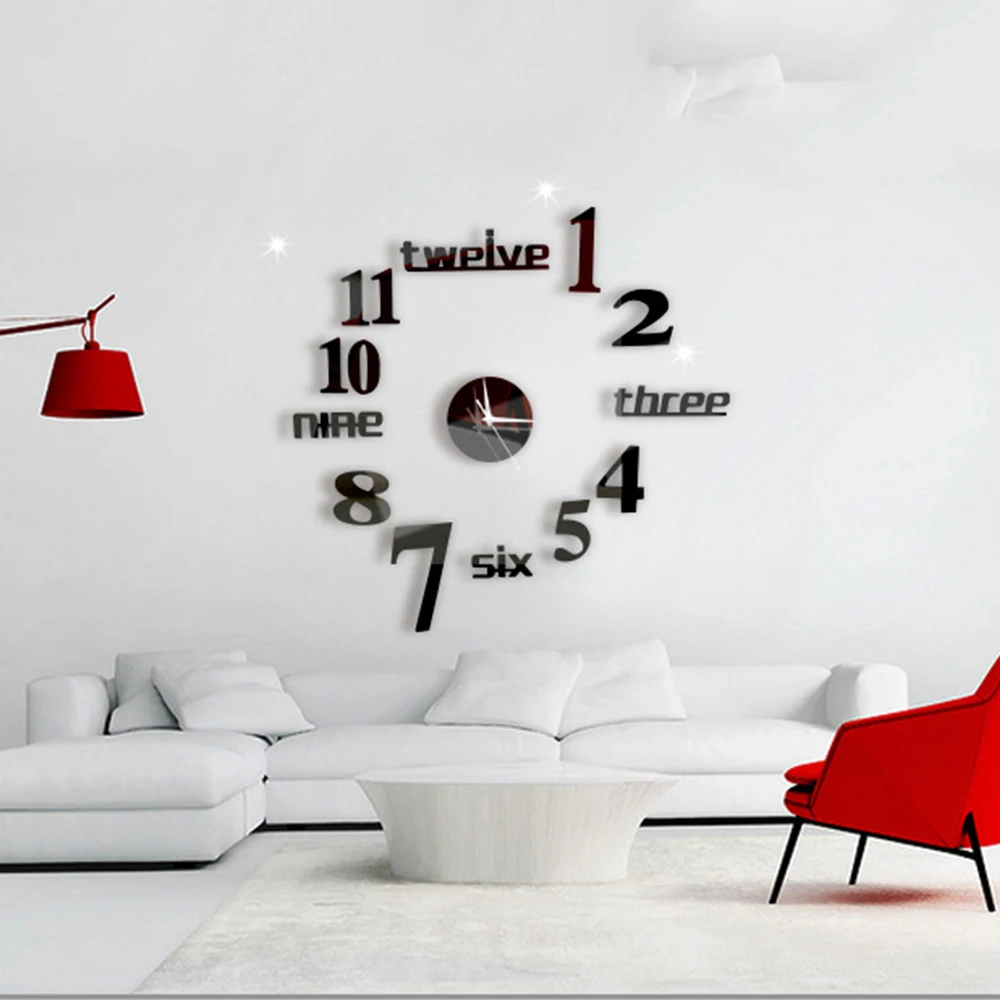 DIY Wall Clock 3D Mirror Clock Creative Acrylic Wall Stickers Living Room Quartz Needle Europe horloge Home Decor Drop shipping