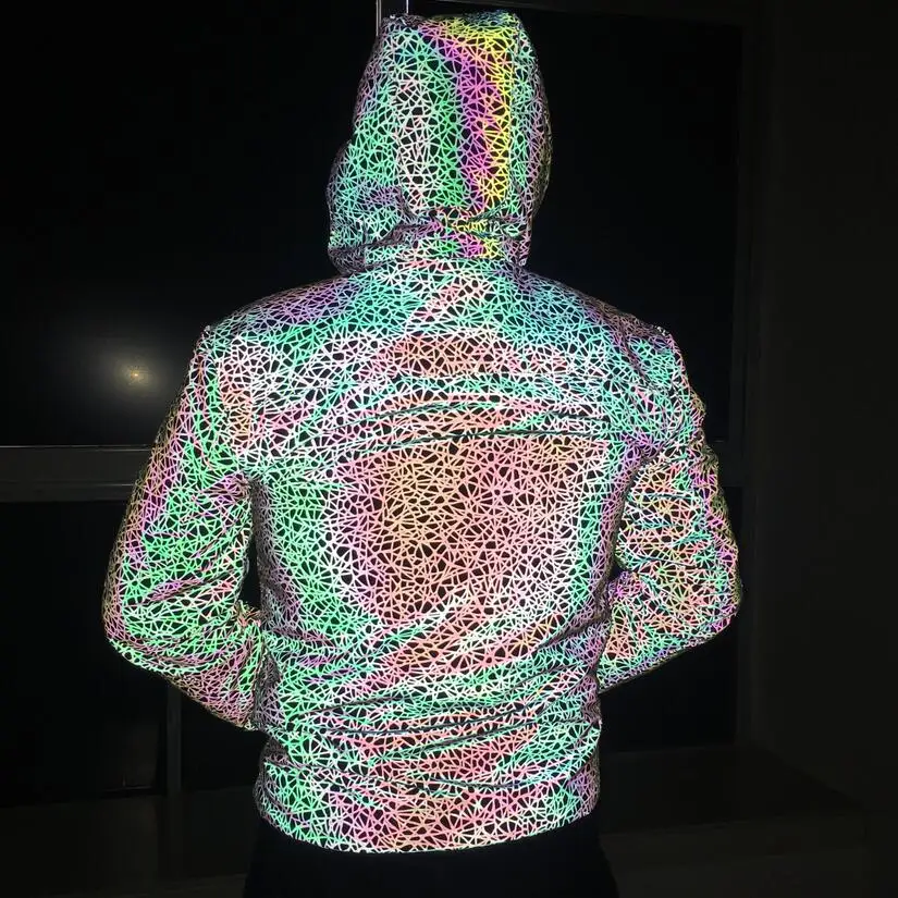 

2019 Autumn And Winter New Products BIRD'S NEST Pattern Multi-color Reflective Jacket Colorful Night Light Cool Coat Men'S Wear