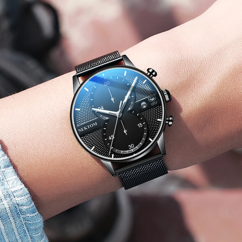 NEKTOM Watch Men 2020 New Fashion Military Sports Watches Stainless Steel Strap Analog Military Quartz Clock Zegarek Meski