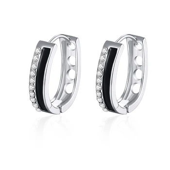 

HanCheng Luxury Geometric Circle Hoop Earrings Cubic Zirconia with Black Border Hoop Earrings for Women Jewelry Brincos Bijoux