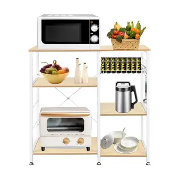 

3-Tier Kitchen Baker's Rack Utility Microwave Oven Stand Storage Cart Workstation Shelf White Oak
