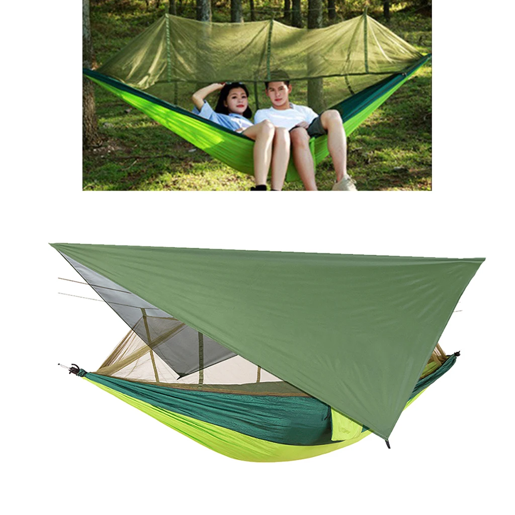 2 Person Premium Nylon Outdoor Camping Hammock Swing with Sun UV-protect Tarp &  Mosquito Net for Family Travelling Picnic