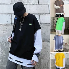Cotton Hoodies Men's Fashion Hit Color Fake Two Hole Hip Hop Hoodie Men Streetwear Wild Loose O-neck Loose Sweatshirt Mens Hoody Cotton Hoodies Men's Fashion Hit Color Fake Two Hole Hip Hop Hoodie Men Streetwear Wild Loose O-neck Loose Sweatshirt Mens Hoody