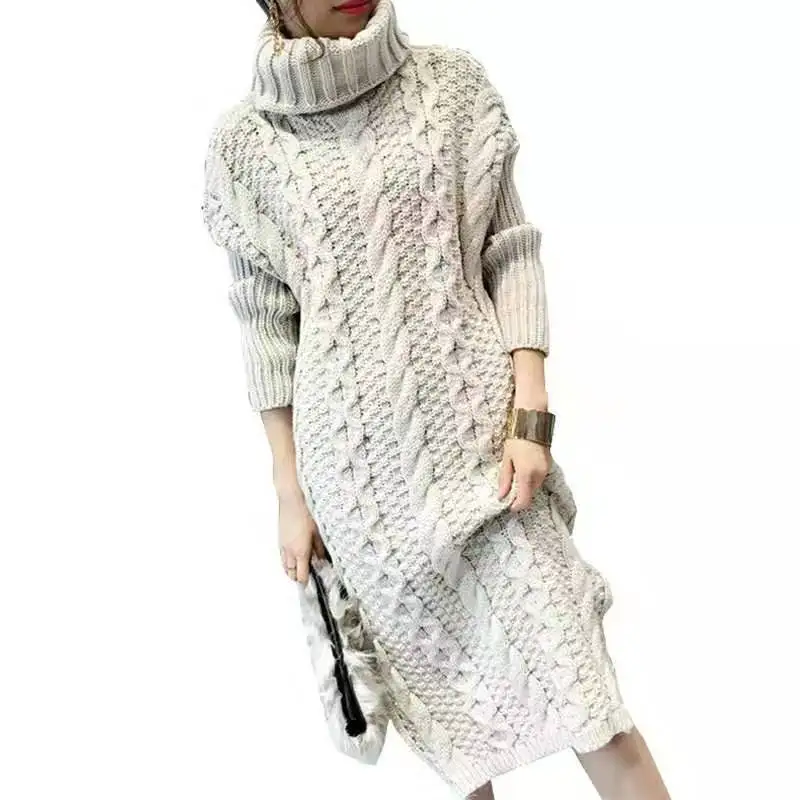 

2019 NEW Spring Women Sweater Dresses Winter Long Sweaters Knitted Warm Turtleneck Sweater Twisted Thickening Slim Pullover Tops