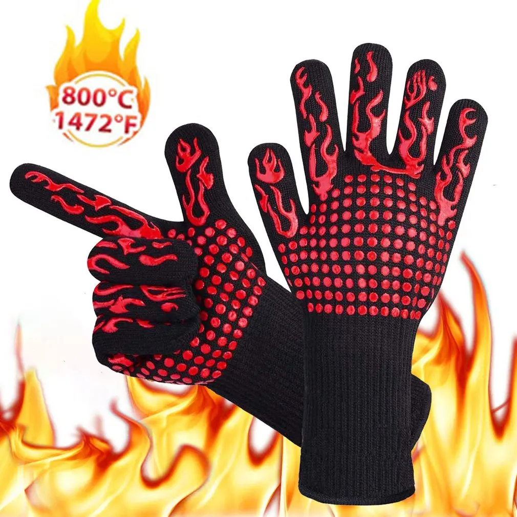 

1Pcs BBQ Gloves High Temperature Resistance Oven Mitts 500-800 Degrees Fireproof Barbecue Heat Insulation Microwave Oven Gloves