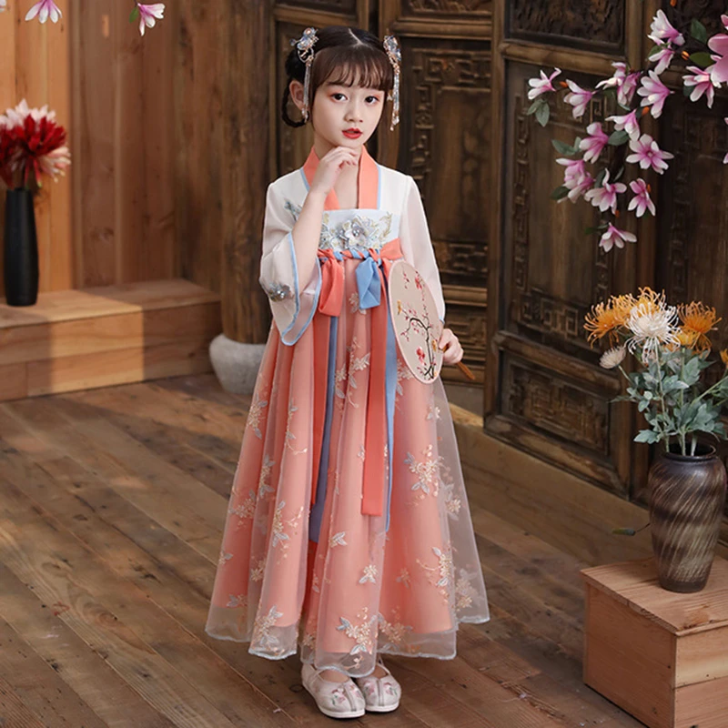 

Косплей Hanfu раньше для детей, сказочные наряды для девочек, народное платье, костюм для древнего танца, Детский костюм Тан, сценический костюм