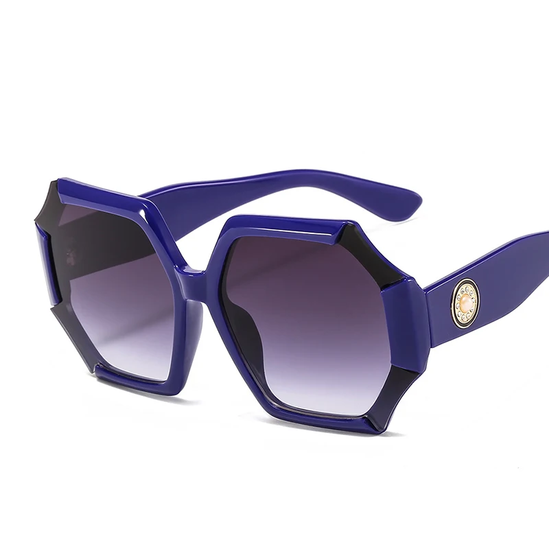 Ретро Уникальные негабаритные солнцезащитные очки для женщин и мужчин модные очки унисекс трендовые жемчужные многоугольные солнцезащитные очки Оттенки UV400 gafas de sol - Цвет линз: C2 Blue Gray