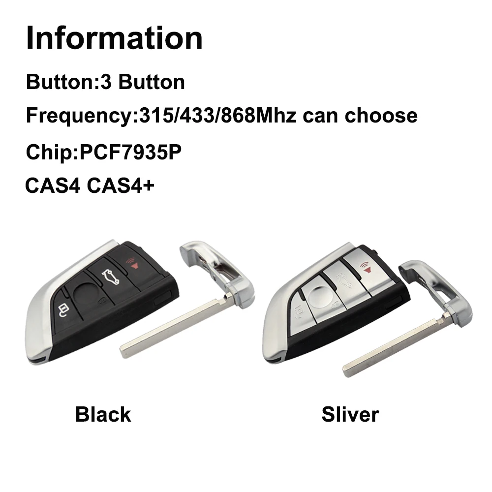 OkeyTech Remote Smart Key for Bmw 1 3 5 7 Series E46 X5 X6 315/433/868 Mhz Battery Replacement Keyless Entry Card Insert Blade