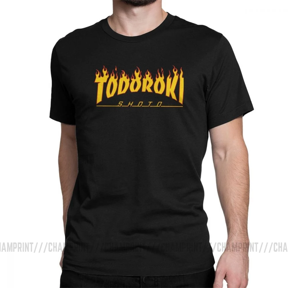 Todoroki Shoto, Винтажные Футболки с героями мультфильма «Мой герой», футболки для мужчин, аниме, манга, одежда с короткими рукавами, обычные футболки, очищенные хлопковые футболки - Цвет: Черный