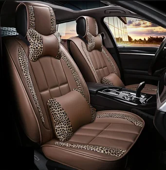 

Autocovers Car Seat Covers For Sudan SUV Durable Leather Universal Five Seats Full Set Cushion Mat For Car Leopard Series Coffee