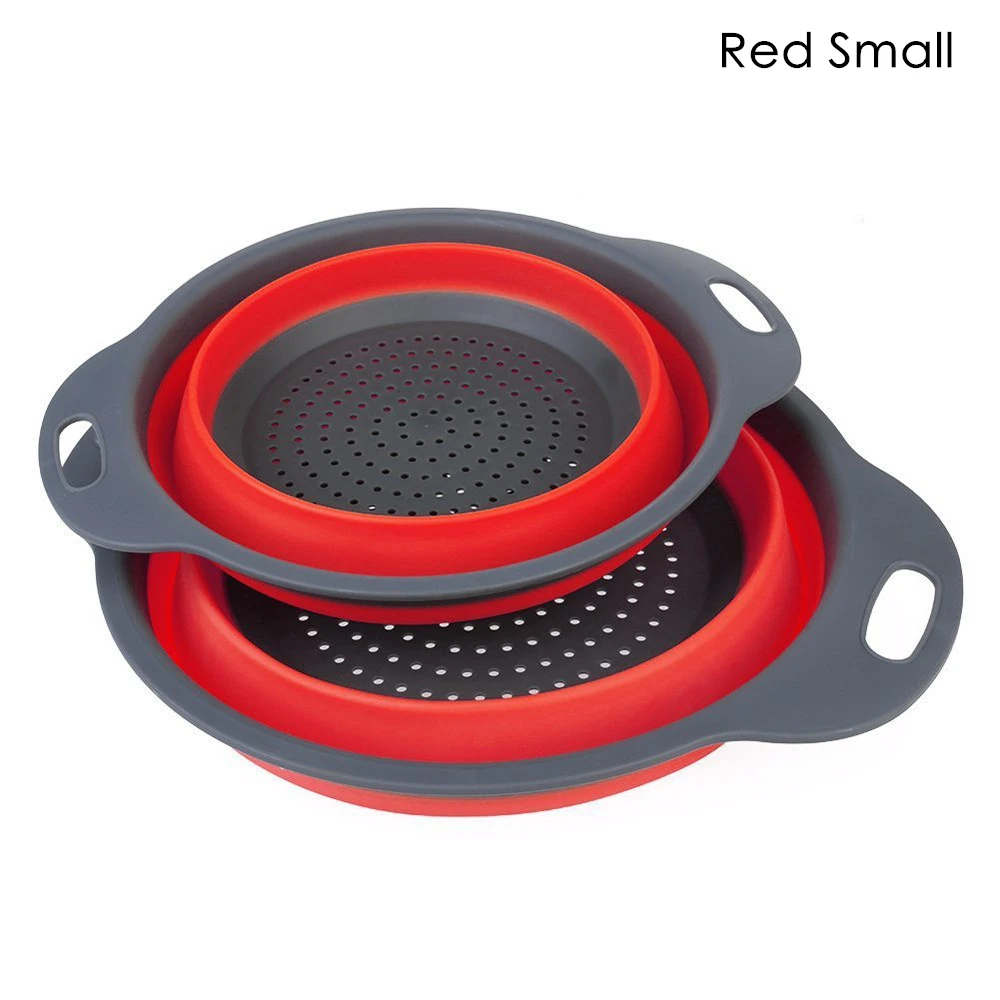 Red S Складной силиконовый дуршлаг для фруктов, овощей, корзина для мытья, ситечко, складной Слив с ручкой, кухонные инструменты - Цвет: Red S