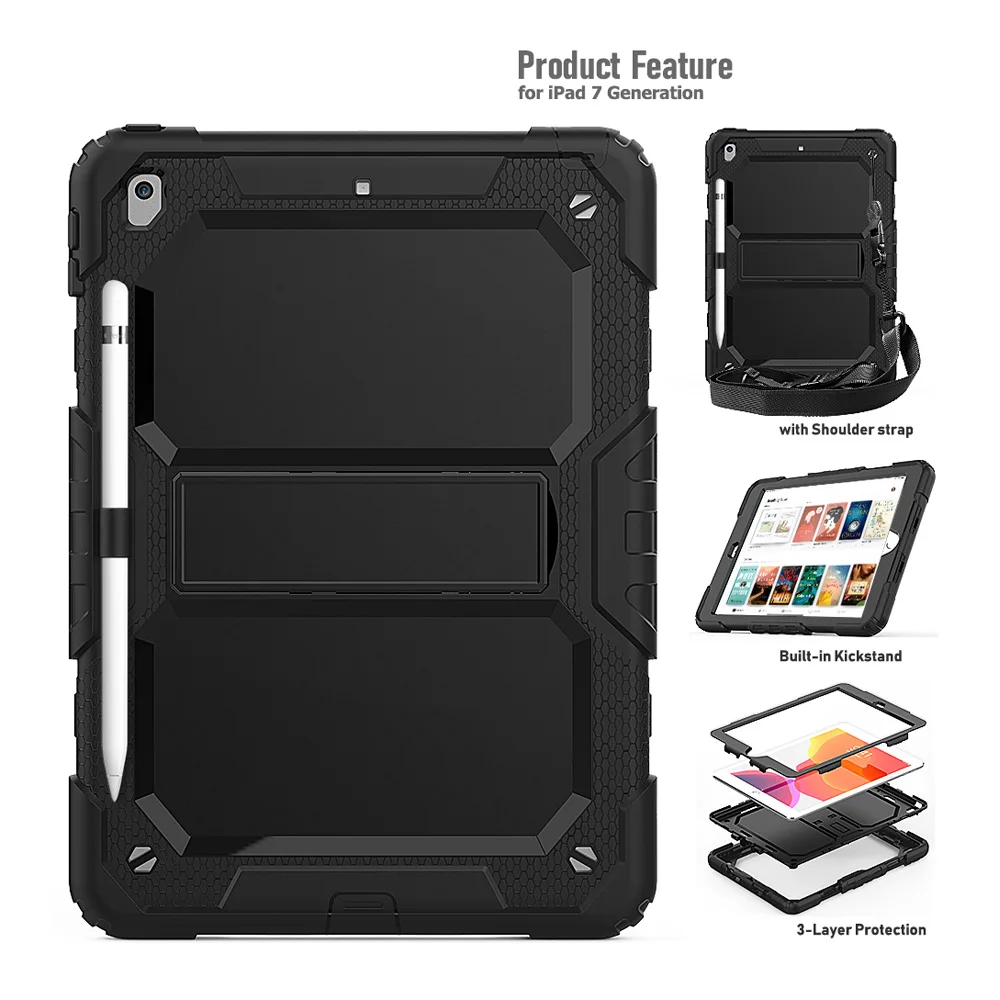 Для Coque iPad 10,2 чехол 3 слоя сверхпрочный Прочный противоударный силиконовый ремешок подставка чехол для iPad 10,2 7th Gen чехол