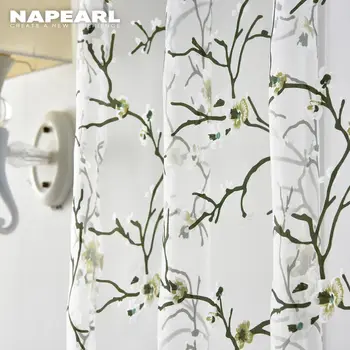 

NAPEARL 1 Piece Floral Tulle Curtains Organza Sheer Fabric for Window Treatment Transparent Panel Ready Made Bedroom