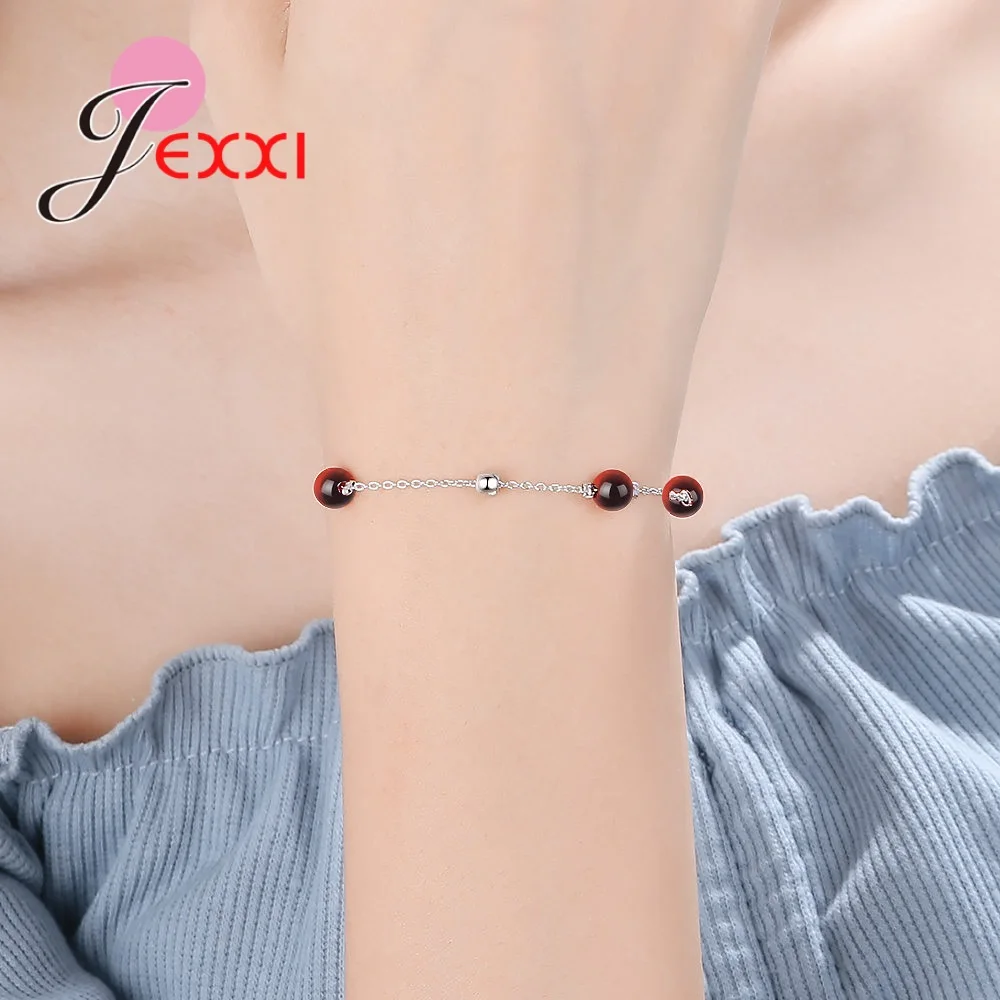 Новая мода Красный Гранат натуральный камень браслеты 925 пробы серебряные цепи браслеты для женщин подарок простой кристалл ювелирные изделия на каждый день