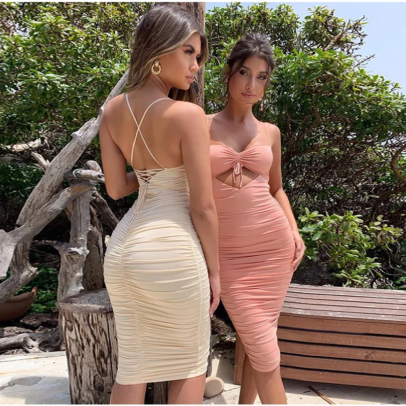 

SCK 2020 New Sexy Sling Women's Dress Wrapped Chest Sleeveless Strapless Pleated Long Skirt Lady Dress