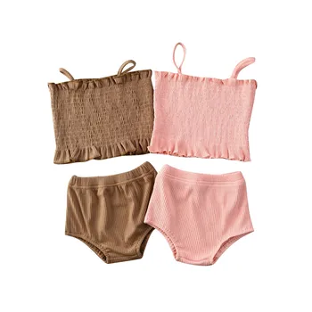 

Baby Summer Clothing Infant Newborn Baby Girls Sleeveless Strap Tube Tops Shorts Toddler Infant Casual Ribbed Knitted Clothes