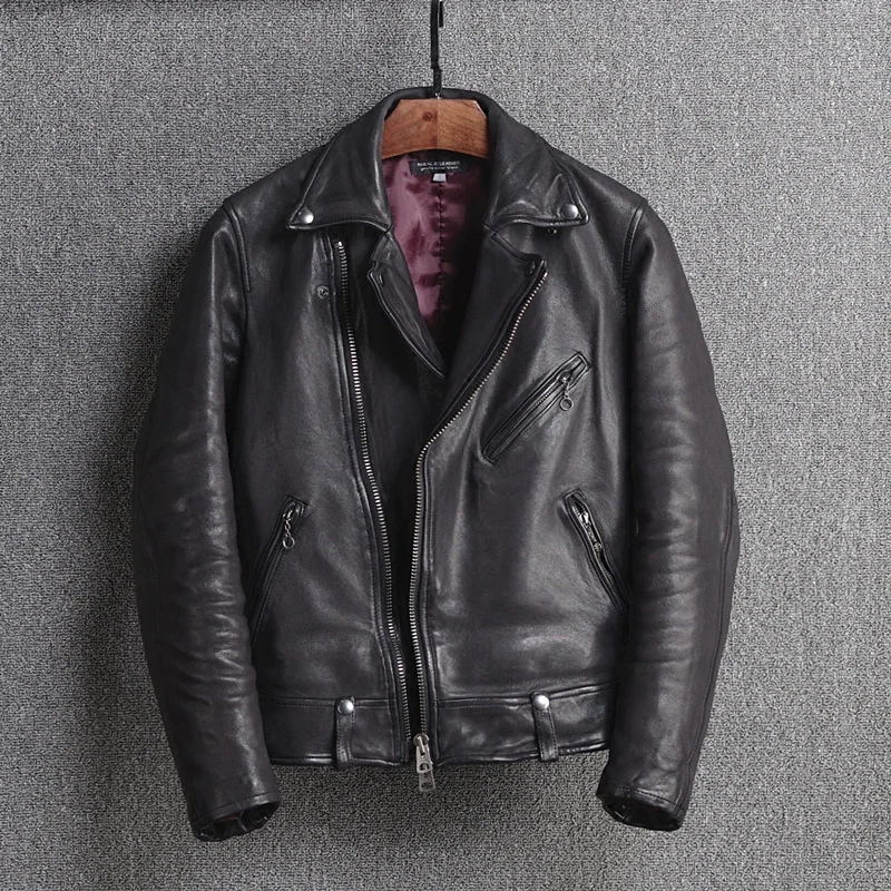 Натуральная японская Стильная приталенная мотоциклетная Мужская куртка из
