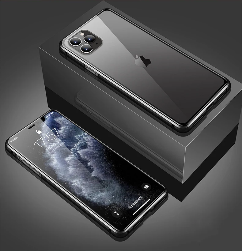 Металлический магнитный чехол для iphone X XR XS 11 pro max+ Магнитный чехол из закаленного стекла для iphone 8 7 6 6S plus