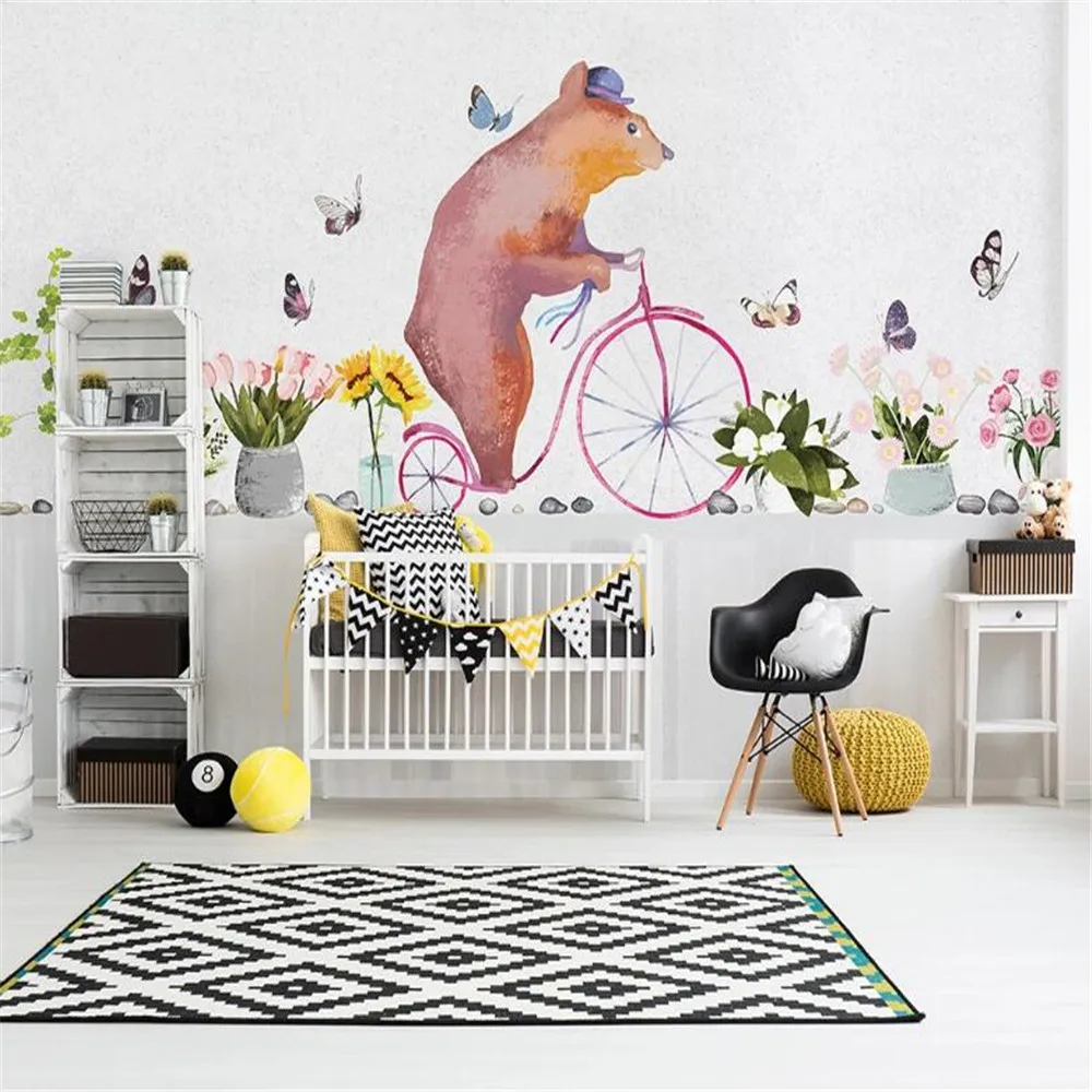 

Milofi manufacturers custom wallpaper mural 3d nordic cartoon bear children's room background wall