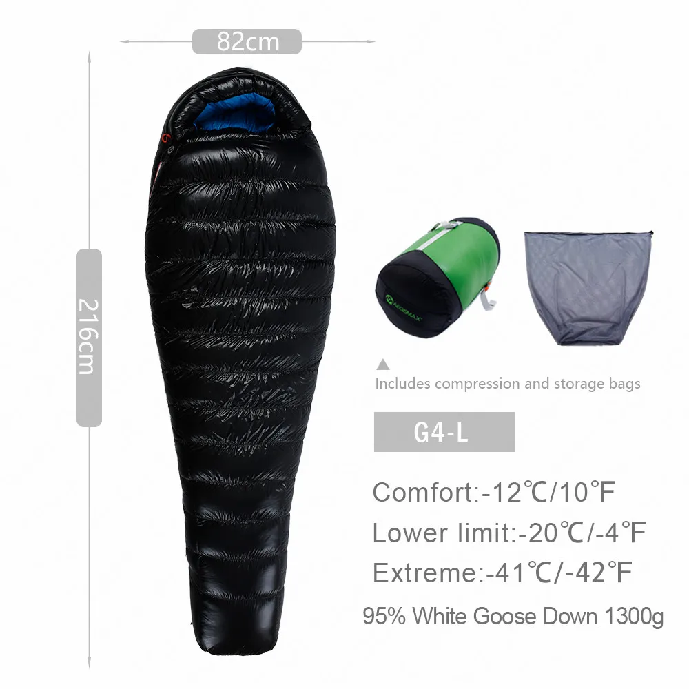 G4-Black-L-1300g AEGISMAX G зима 95% гусиный пух спальный мешок 15D нейлон водонепроницаемый FP800 Теплый Комфорт Открытый Кемпинг-22℉~-10℉ спальный мешок - Цвет: G4-Black-L-1300g
