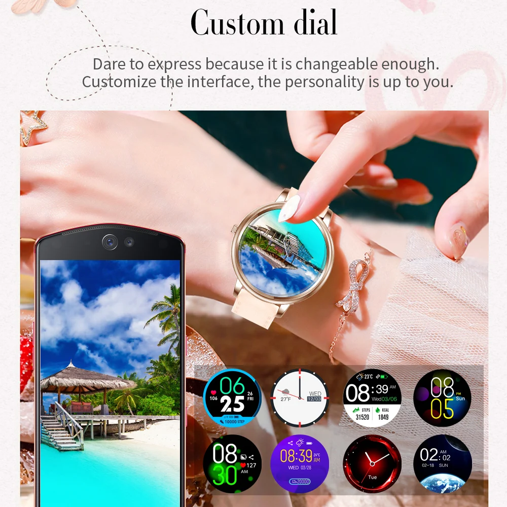 US $24.97 MK20 Smart Watch 2020 Full Touch Screen 39mm diameter Women Smartwatch for Women And Girls Compatible With Android and IOS