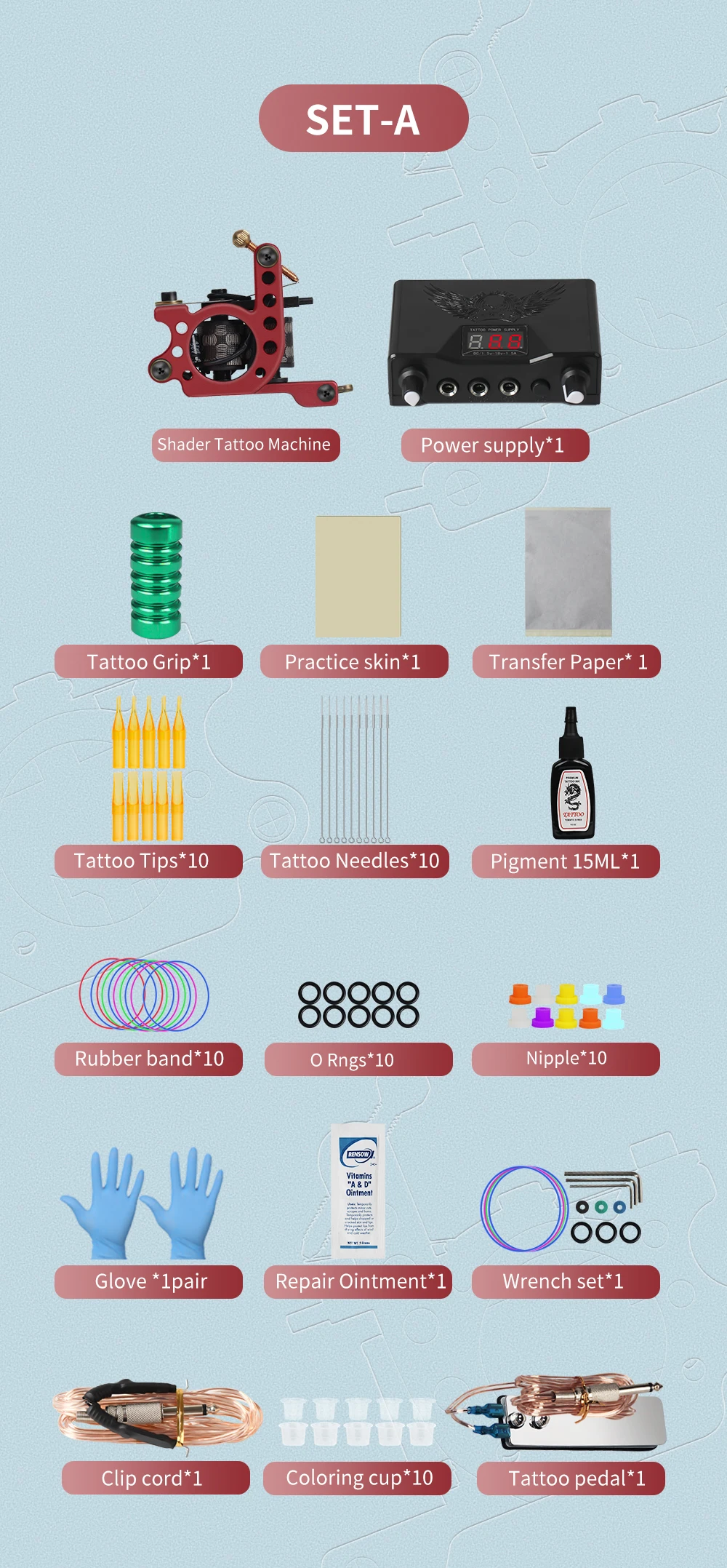 Полный комплект для татуировки, набор для татуировки, электропитание, иглы, профессиональная машина для татуировки, набор для начинающих