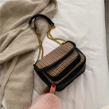 

Small Houndstooth Woollen Crossbody Bags for Women 2019 Quality Luxury Shoulder Messenger Bag Female Small Handbags and Purses