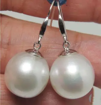 

Jewelry Free Shipping 14k/20 WHITE Gold Huge Perfect round AAA+ 16mm white South Sea Shell Pearl Earrings