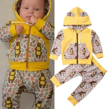 

Autumn Winter Clothes Newborn Baby Girl Boy Clothes Bear Zipper Hooded Coat Tops Pants Leggings Outfit Clothes Set 0-24 months
