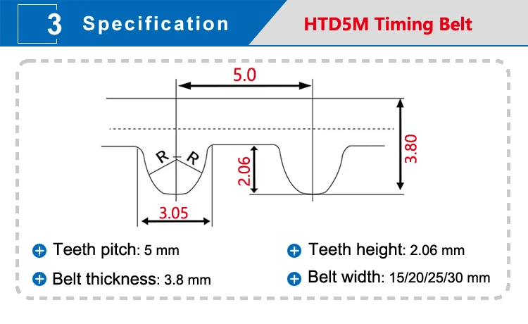Зубчатый ремень HTD5M длина-360/365/370/375/380/385/390/395 мм Круг-дуговые зубья ремня ширина 15/20/25/30 мм зубьев 5 мм