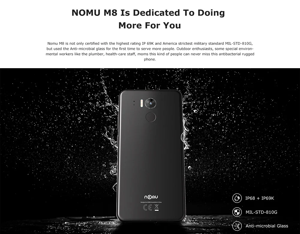  IP68 NOMU M8 4G Smartphone 5.2 inch Android 7.0 MTK6750T Octa Core 1.5GHz 4GB RAM 64GB ROM 21.0MP R