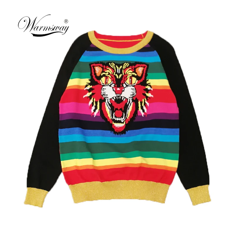 Runway women Crew Neck Sweater Pull Jumpers Casual Knitted Tigers Sweaters Pull Femme Harajuku Streetwear Winter Tops C-232