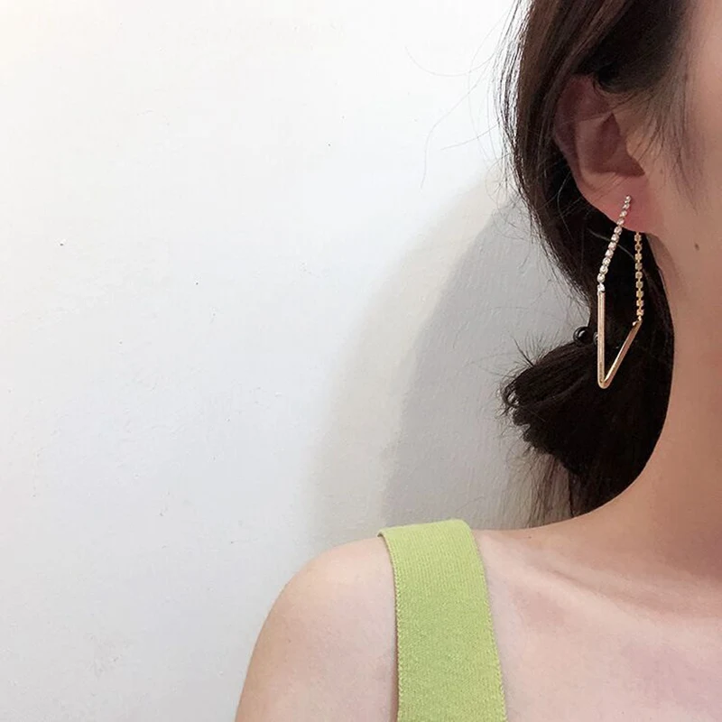MENGJIQIAO новые корейские элегантные блестящие серьги подвески с ромбовидным