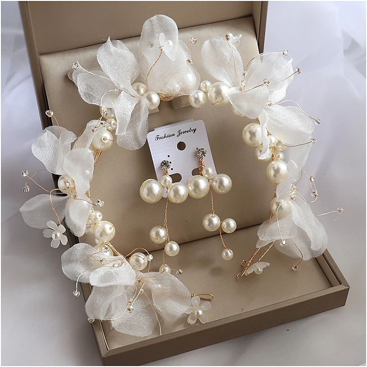 Beautiful Silk Yarn Flower dreamy Earrings Exterior Style headband Wedding hair accessories for bride