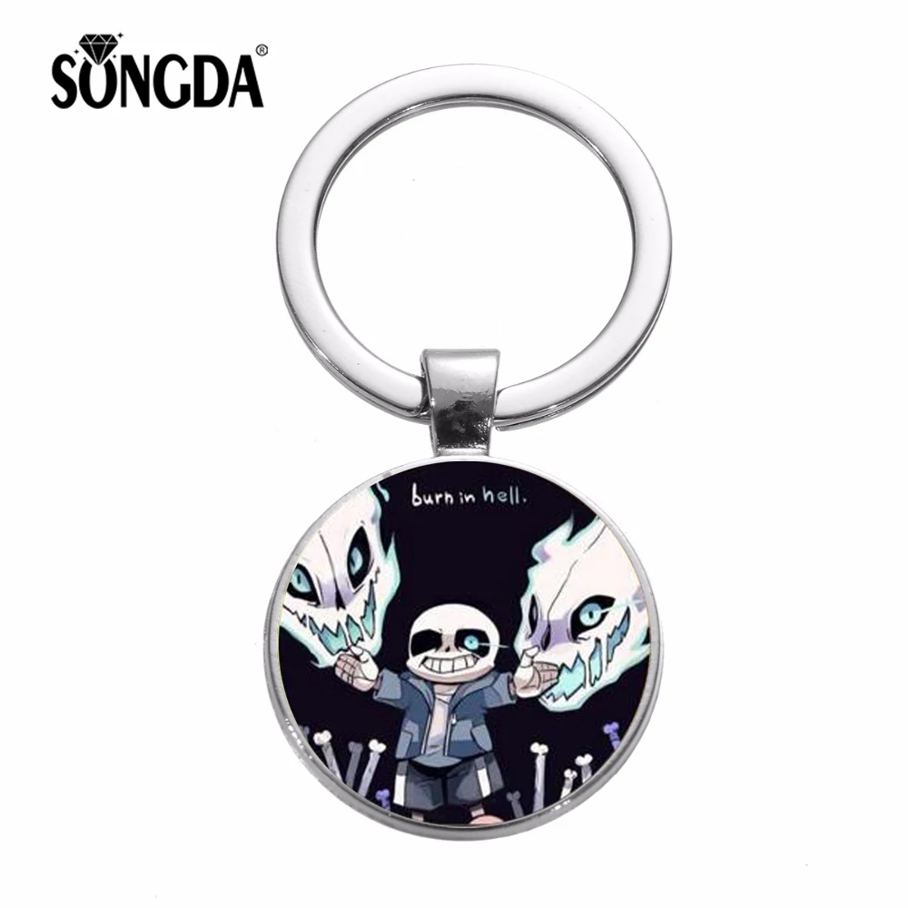 

SONGDA Hot PC Game Undertale Sans Keychain Funny Cartoon Lazy Skull Glass Photo Dome Car Key Ring Punk Jewelry Gift for Boy Men