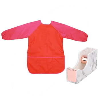 

2 Pcs Accessories:1 Pcs Waterproof Children'S Drawing Art Apron with 3 Pockets Red & 1 Pcs Marble Texture Adhesive Tape Dispense