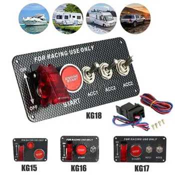 

Universal 12V LED Ignition Switch Panel for Racing Car Engine Start Push Button LED Toggle Switch 30 A Carbon Fiber Style