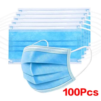 

100pcs Non Woven Disposable Facemask 3 Layer Filter Cloth Hanging Ear Safety Elastic Anti Virus Anti Dust Fog Protective Masks