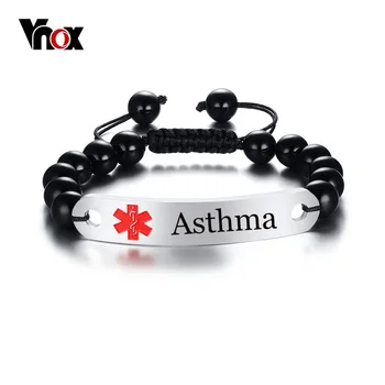 

Vnox Free Engraving Customize Disease Name Medical Alert ID Bracelets for Women Men Length Adjustable 10MM Stainless Steel Tag