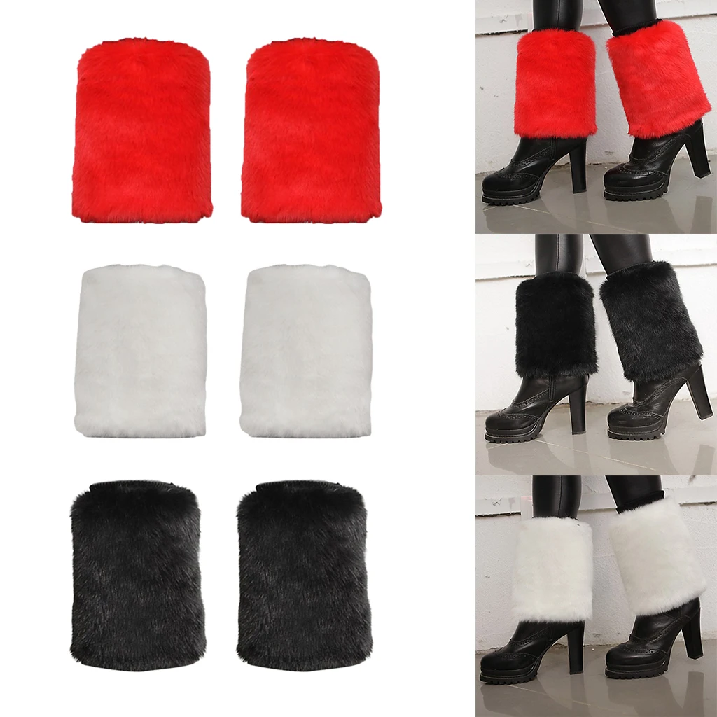 Ladies Solid Faux Fur Leg Warmer Winter Boots Shoes Cuff Sleeve Topper