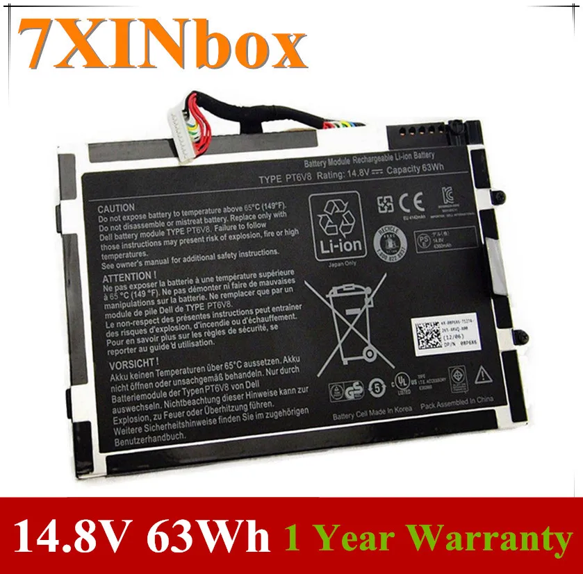 7XINbox 14 8 V 63Wh 4200mAh Оригинальный аккумулятор для ноутбука 8P6X6 P06T PT6V8 T7YJR Dell Alienware M11x M14x