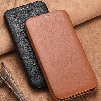 

For Iphone11 Litchi Skin Genuine Leather Phone Case Iphone11 Xs Xr Flip Case Slim Business Smart Cover For Iphone 11 Pro Max
