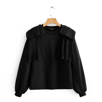 

Zatrf women's new round neck puffy long sleeve hoodies in autumn 2019 with same color splicing bow embellishment hoodiesshirt