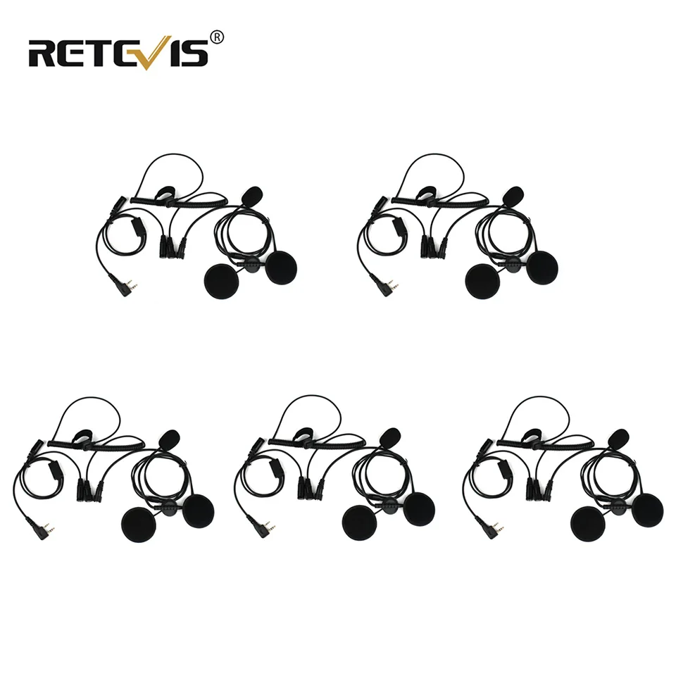 Retevis 5pcs Motorcycle Helmet Headset 2Pin Finger PTT Walkie Talkie Earpiece for Kenwood for Baofeng UV-5R Retevis RT22 H777