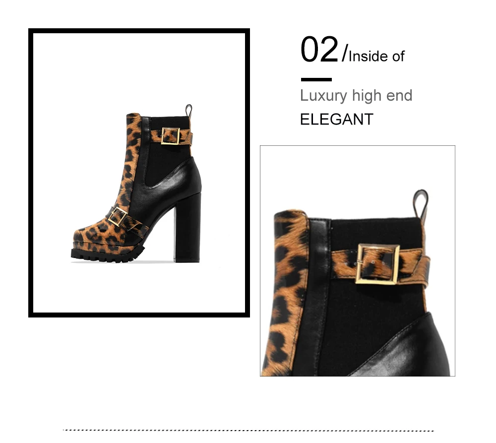 BESCONE/женские ботильоны ручной работы; обувь на квадратном каблуке с круглым носком на молнии с леопардовым принтом; новые модные женские ботинки на очень высоком каблуке; H4