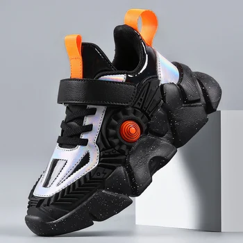 

Autumn Boy Gym Shoes For Kids Black silver Brand Boys Shoes Sport Solid Color Soft Kids Sneakers Thick Soled Running Shoes Boy